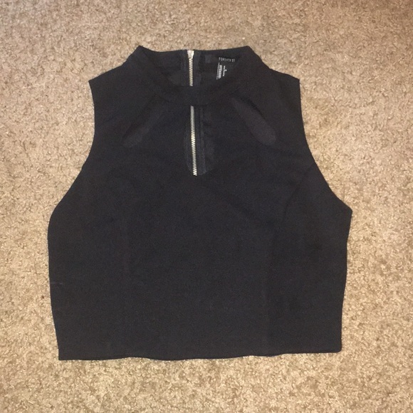 Black Crop Top w/ Cut Outs - Picture 1 of 5